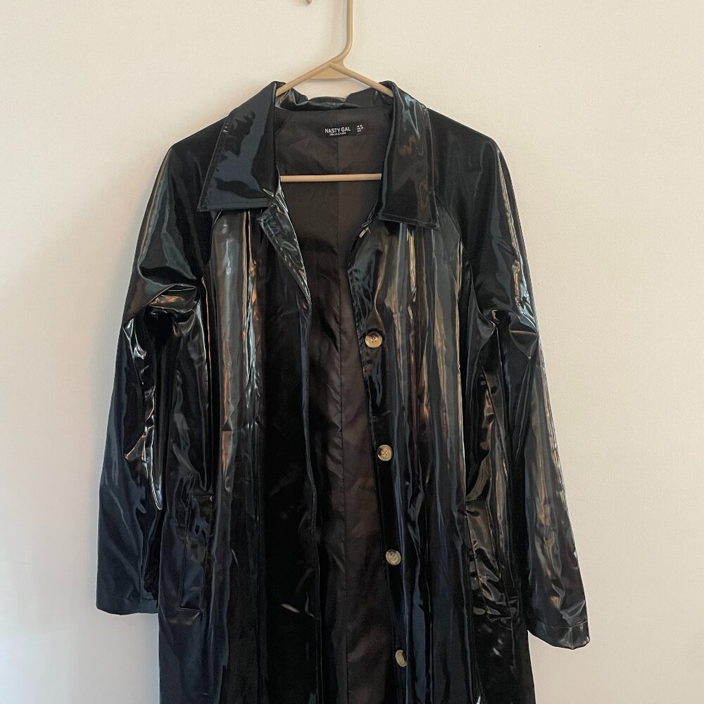 Nasty Gal Black Vinyl Raincoat